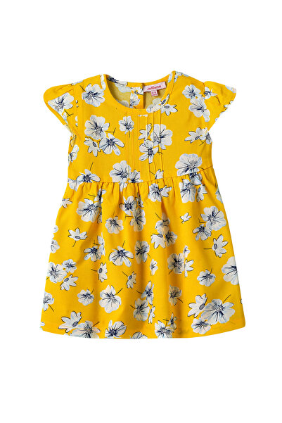 Basicxx Girls Yellow Floral Flutter Sleeve Dress