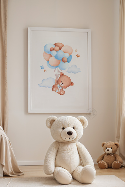 Basquiart Poster cu ramă albă pentru camera copiilor, camera bebelușilor, tab...