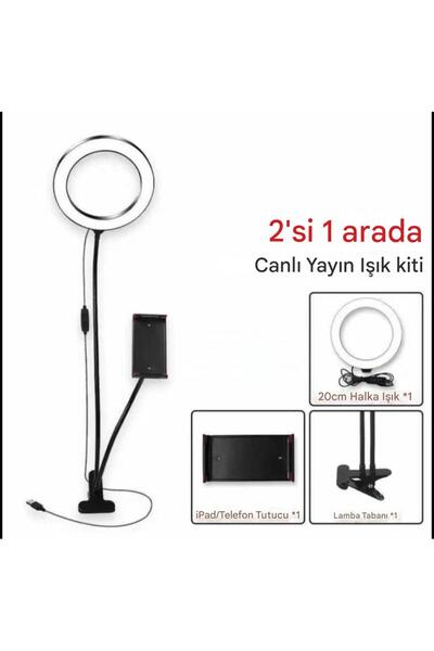 Asfal 2in1 Masaüstü Telefon/Tablet Tutuculu Selfie Işığı, 3 Renkli Led Işık, Masa Lambası Canlı Yayın Seti