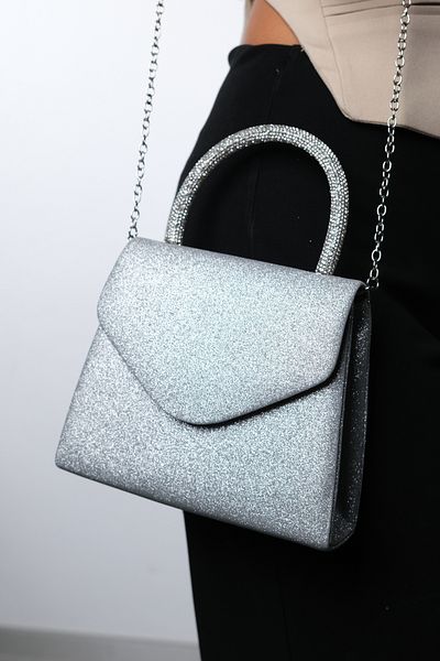 LuviShoes Geantă de mână pentru femei MONAKO Silver Sand Glitter Stone