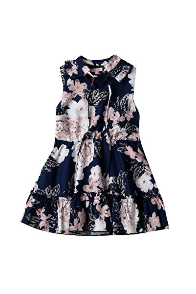 Basicxx Girls Navy Floral Tiered Party Dress