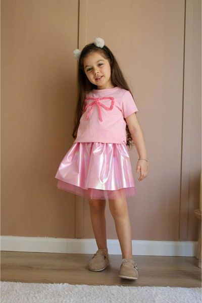 Canlook Girl's Suit with Bow Detail and Shiny Skirt