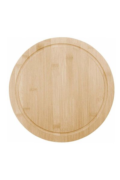 PUFO Platou rotund din lemn de bambus pentru servirea mâncării, aperitivelor, dulciurilor, pizza, 28 cm, maro