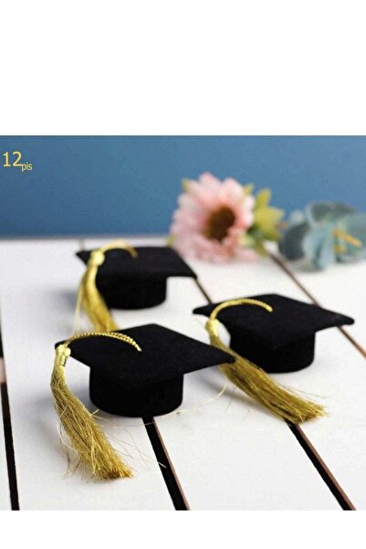 co arma طقم 12 قطعه على شكل قبعات تخرج لتزين حفلات التخرج مع شراشيب ذهبية