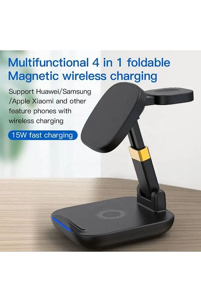 REDz Accessories Suport de încărcare wireless 3 în 1, model T9 G-A27, extensibil/reglabil, magnetic, 18W, negru