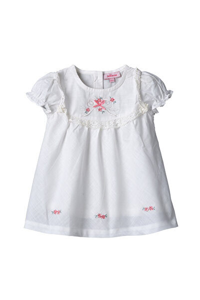 Basicxx Girls White Embroidered Puff Sleeve Dress