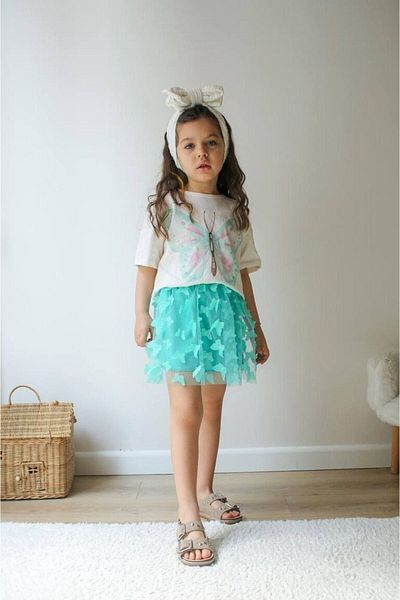 Canlook Girl's Suit with Butterfly Detailed Tutu Skirt