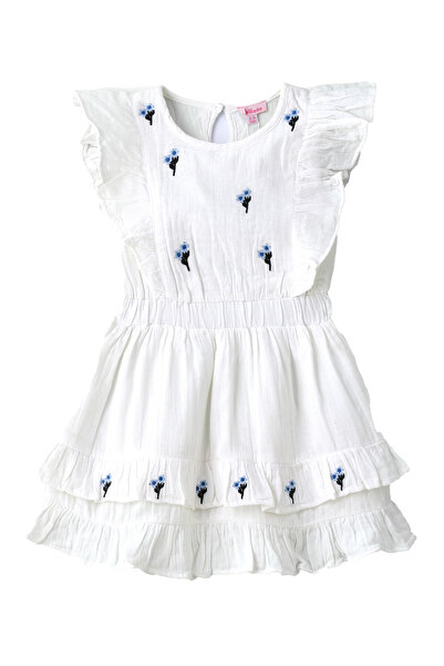 Basicxx Girls White Embroidered Ruffle Dress