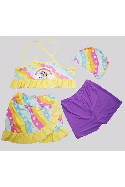 By Piera Girls Quick Dry Ruffle 4Pcs Bikini Swimsuit Set