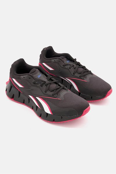 Reebok حذاء رياضي رجالي Zig Dynamica 4 برباط، لون أسود/أحمر