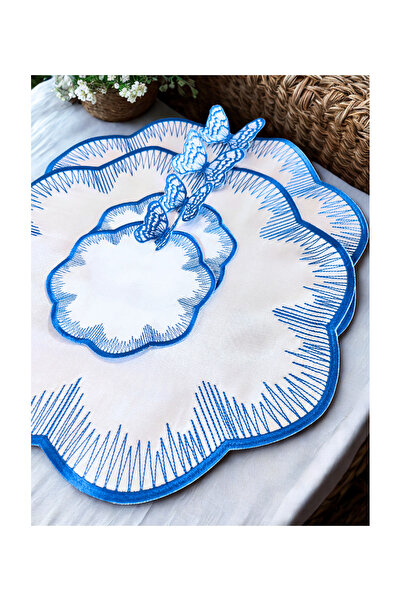 KEYFHOME 3D Kelebek Detailed Saks Blue 4 τεμαχίων Αμερικάνικο σετ σερβιρίσματ...