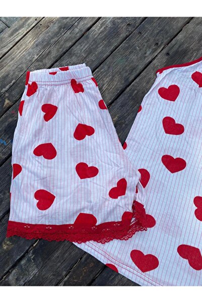 SMG DESİGN Summer Heart Patterned Drawstring Pajama Set