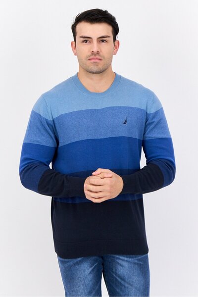 Nautica Men Crew Neck Colorblock Long Sleeves Sweater, Multicolor