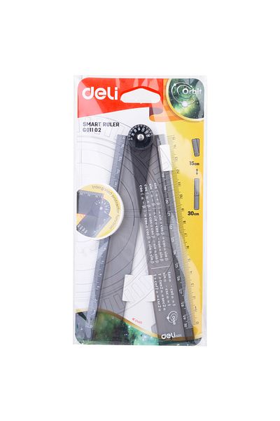 Deli Smart Foldable Ruler 30cm Black Transparent Deli