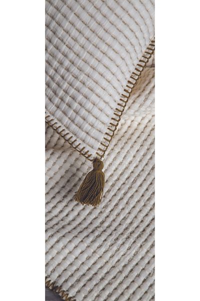 Dantela Drina Double Tasseled Bedspread & Pike Set - Khaki