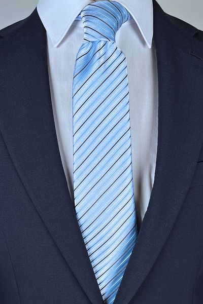 1001 Kravat Light Blue Striped 8 cm Wide Classic Tie