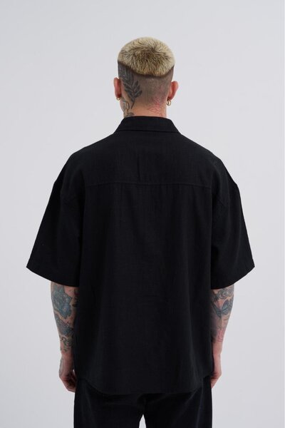 Machinist Ανδρικό Basic Κεντημένο Oversize Μαύρο Πουκάμισο