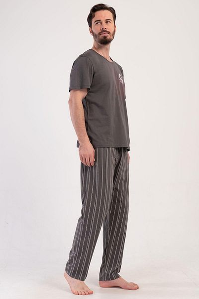VİENETTA Men's Short Sleeve Smoked Pajama Suit 100% Cotton C5T8N0O804