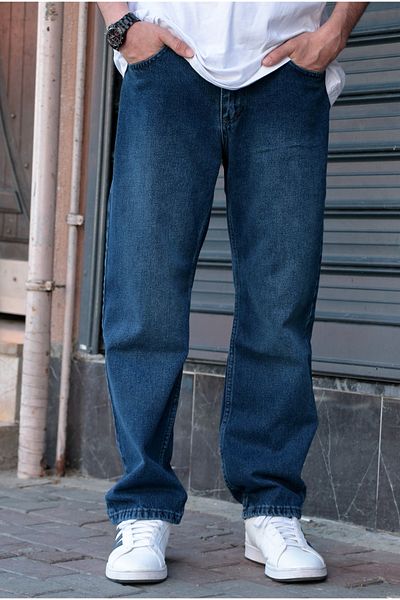 GREENPOLL Men's Blue Baggy Loose Cut Pants Washed Stylish and Modern