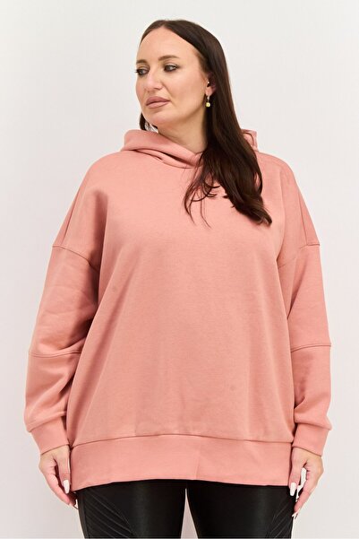 Reebok سويت شيرت خارجي بأكمام طويلة للنساء بمقاسات كبيرة، مرجاني