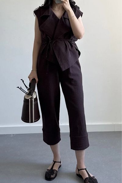 Suzi Women's Linen Suit with Waist Tie Vest Cr4003