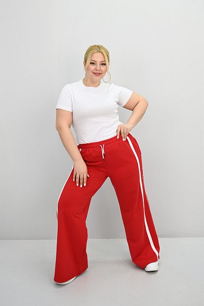 Koza Butik Women's Large Size Side Stripe Detailed Loose Wide Leg Sweatpants 6339-25