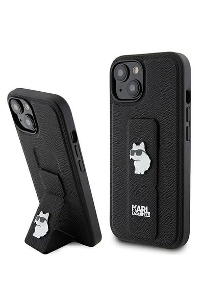 Karl Lagerfeld Case for IPhone 15, Karl Lagerfeld, Saffiano Gripstand, Black