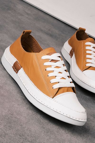 Lal Shoes & Bags Races Women's Genuine Leather Lace-Up Casual Shoes-Mustard
