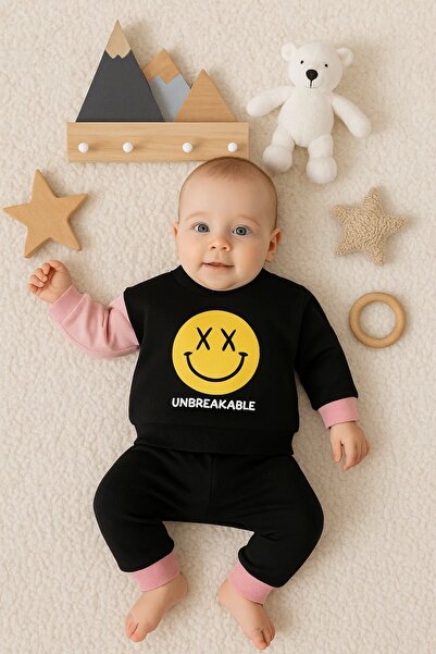 Babydonat طقم بيبي بوي إيموجي مطبوع 100% قطن