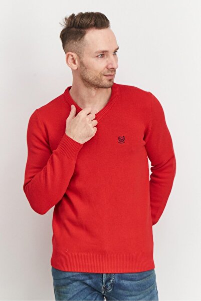 Chaps Men V-neck Long Sleeve Knitted Sweater, Red