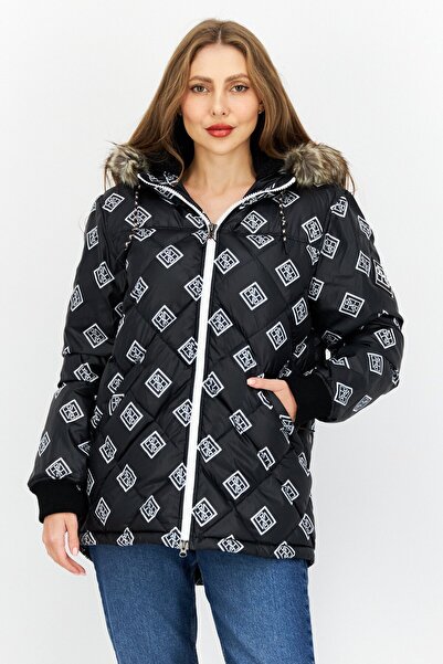 Eddie Bauer x Baja East Women Long Sleeves Allover Print Hooded Puffer Jacket...