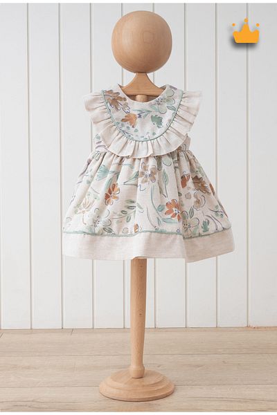 Mymio 0-24 Months Baby Girl Kids Floral Printed Ruffled Linen Summer Eid Dress