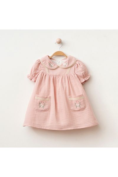 My Lusa Baby Floral Embroidered Muslin Baby Girl Dress