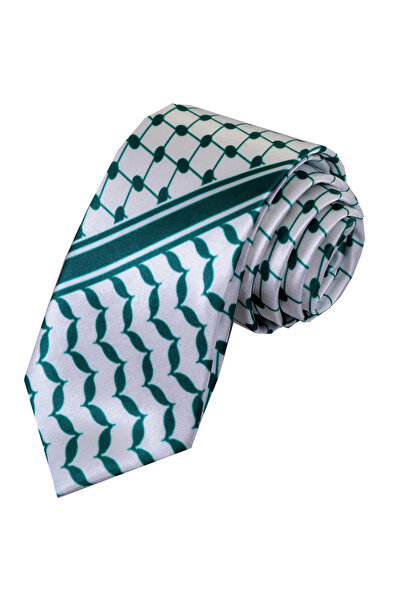 Exve Exclusive Зелено-біла палестинська хустка-куфія з цифровим принтом, краватка та подарунковий мішечок з прапором