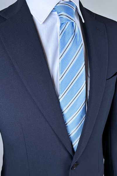 1001 Kravat Classic Striped 8 cm Wide Light Blue Colored Tie