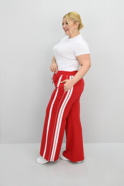 Koza Butik Women's Large Size Side Stripe Detailed Loose Wide Leg Sweatpants 6339-25
