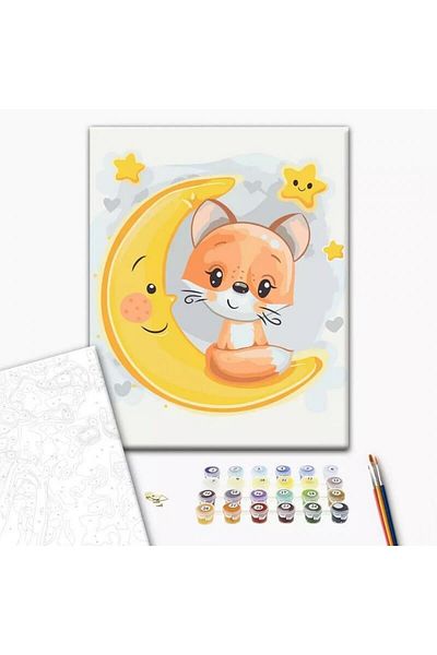 Brushme Painting By Numbers Set 30x40 Cm Little Fox On The Moon With Brushes And Colors