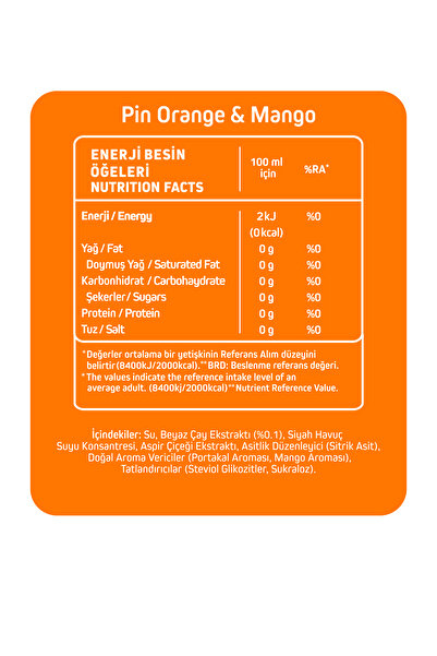 Pin Orange Mango Tropikal Beyaz Çay- Şekersiz & Kalorisiz 250 ml X 12 Adet Ice Tea