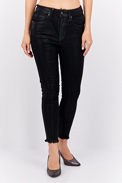 Free People بنطلون جينز نسائي ضيق سادة، أسود