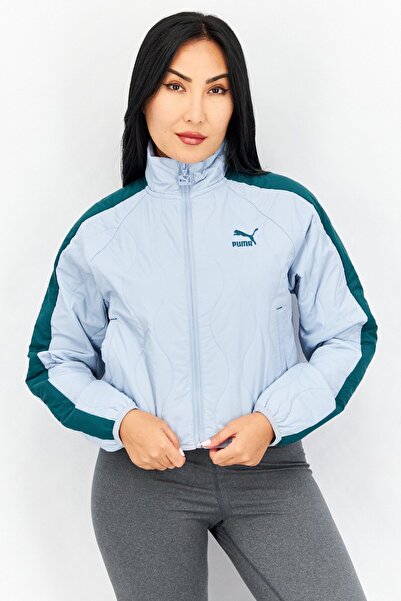 Puma سترة تدريب نسائية مطرزة بشعار، لون أزرق فاتح