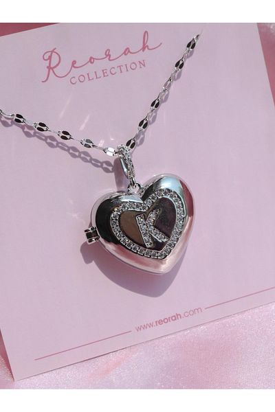 Reorah Collection Heart Letter Locket Steel Necklace-Letter K