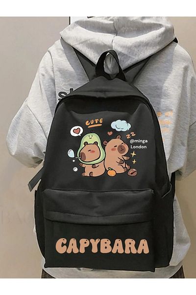 DEEFWEAR Black Capybara Avocado Costume Printed School, Classroom, Course Printed Backpack