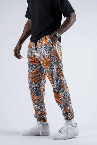 SUPERBLUE Men's Floral Print Patterned Orange Jogger Pants