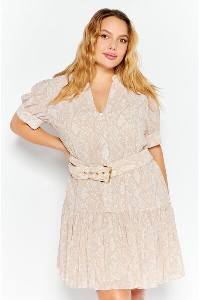 Michael Kors Women Allover Print Mini Dress, Beige