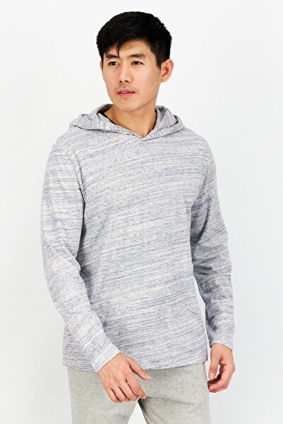 Vince تي شيرت رجالي بغطاء رأس وأكمام طويلة وطبعة رخامية، أزرق فاتح