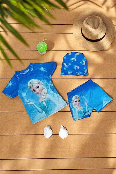 MİLAYS LİFE HOME COLLECTİON 3 Pieces Bonneted Tee-Shorts Sea and Pool Swimsuit