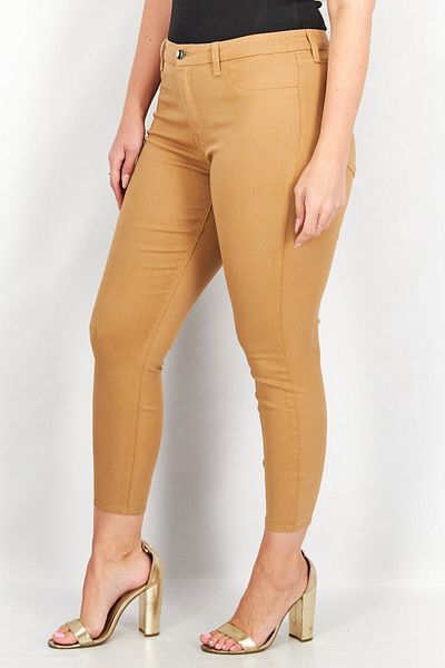 Jen 7 Women Skinny Fit Plain Five Pocket Pants, Latte