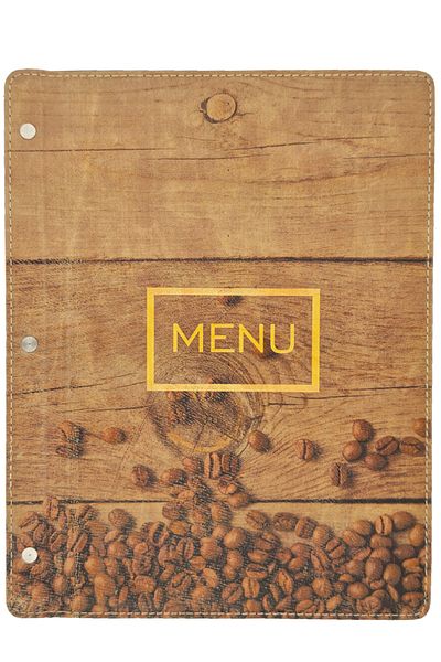 ankara menü Wooden Patterned Leather A4 Menu (Coffee)