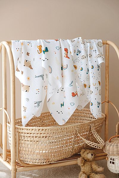 ESTİ Baby 3 Pieces 80X80 cm Muslin Baby Cover / Blanket / Swaddle / Shoulder Diaper Set