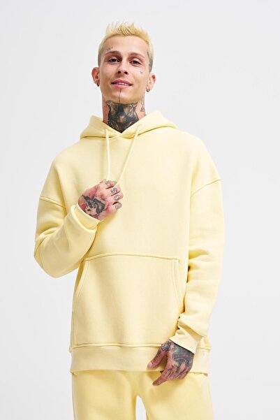 Machinist Men's Basic Hooded Oversize Yellow Sweatshirt